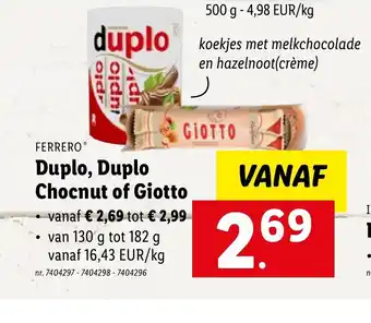 Lidl Ferrero duplo, duplo chocnut of giotto aanbieding