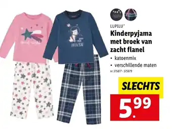 Lidl Luplu kinderpyjama met broek van zacht flanel aanbieding