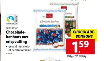 Lidl Favorina chocolade bonbons met crispvuilling aanbieding