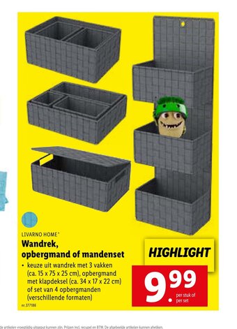 Wandrek opbergmand of mandenset