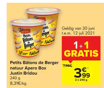 Carrefour Market Petits Batons de Berger natuur Apero Box Juston Bridou aanbieding