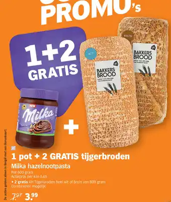 Albert Heijn Milka hazelnootpasta + gratis tijgerbroden aanbieding