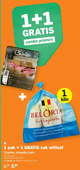 Albert Heijn Charles ontvette ham + gratis zak witloof aanbieding
