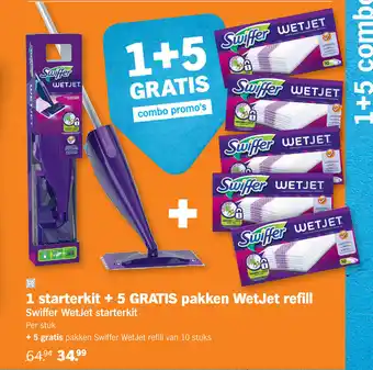 Albert Heijn Swiffer wetjet starterkit + 5 gratis pakken wetjet refill aanbieding