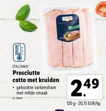 Lidl Prosciutto cotto met kruiden aanbieding