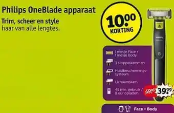 Kruidvat Philips oneblade apparaat 1 mesje face + 1 mesje body aanbieding