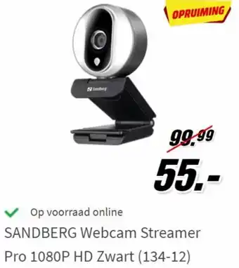 MediaMarkt Sandberg Webcam Streamer Pro 1080P HD Zwart (134-12) aanbieding