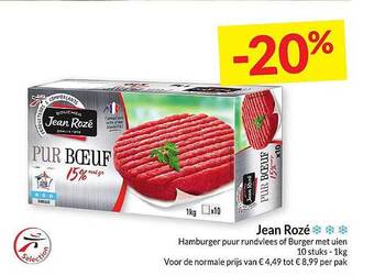Intermarché Jean rozé hamburger puur rundvlees of burger met uien aanbieding