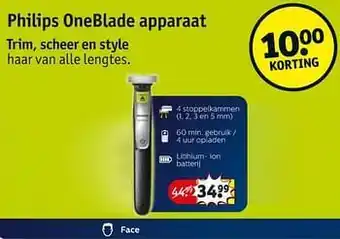 Kruidvat Philips oneblade apparaat 4 stoppelkammen aanbieding