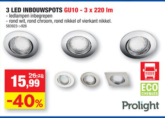 Hubo 3 LED Inbouwspots GU10 - 3 x 220lm aanbieding