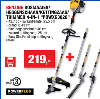 Hubo Benzine Bosmaaier/Heggenschaar/Kettingzaag/Trimmer 4-in-1 "POWXG3026" aanbieding