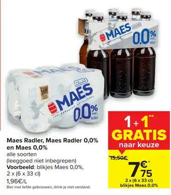 Carrefour Market Maes Radler, Maes Radler 0,0% en Maes 0,0% aanbieding