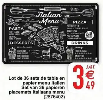 Cora Lot de 36 sets de table en papier menu italien set van 36 papieren placemats italiaans menu aanbieding