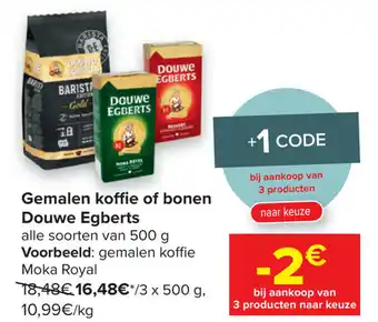Carrefour Market Gemalen koffie of bonen Douwe Egberts aanbieding