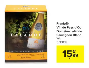 Frankrijk Vin de Pays d'Oc Domaine Lalande Sauvignon Blanc