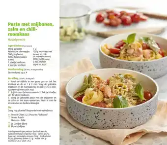 Colruyt Pasta met snijbonen, zalm en chiliroomkaas aanbieding