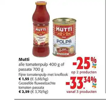 Colruyt Mutti tomatenpulp of passata aanbieding