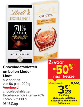 Carrefour Chocoladetabletten en bollen Lindor Lindt aanbieding