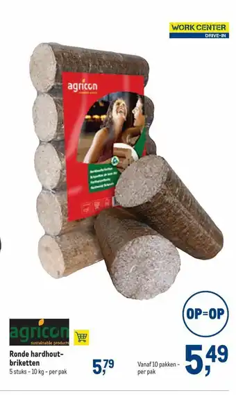 Agricon ronde hardhout- briketten 5 stuks-10 KG