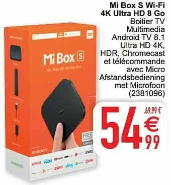 Cora Xiaomi mi box s wi-fi 4k ultra hd 8 go aanbieding