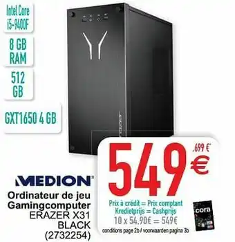 Cora mesion Desktop ordinateur de jeu gamingcomputer erazer x31 black aanbieding