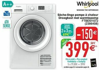 Cora Whirlpool sèche-linge pompe à chaleur droogkast met warmtepomp ftbem1072 aanbieding