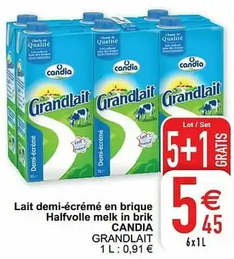 Cora Lait demi-écrémé en brique halfvolle melk in brik candia grandlait aanbieding