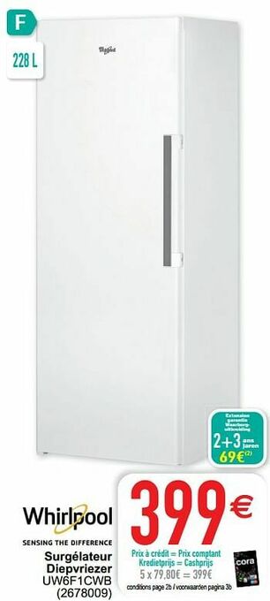 Cora Whirlpool surgélateur diepvriezer uw6f1cwb aanbieding