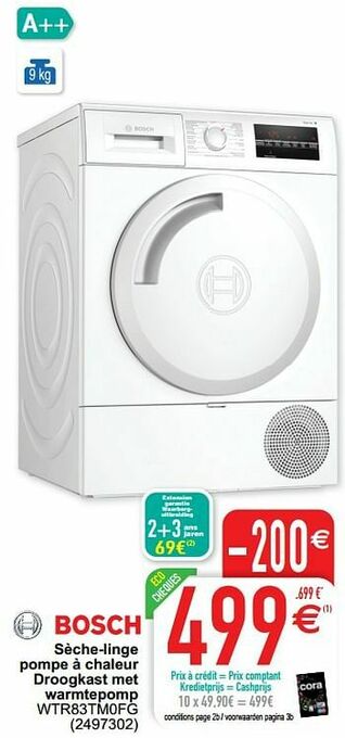 Cora Bosch sèche-linge pompe à chaleur droogkast met warmtepomp wtr83tm0fg aanbieding