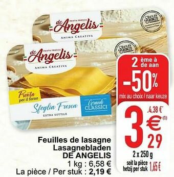 Feuilles de lasagne lasagnebladen de angelis
