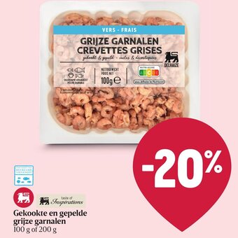 Delhaize Gekookte en Gepelde Grijze Garnalen 100g of 200g aanbieding