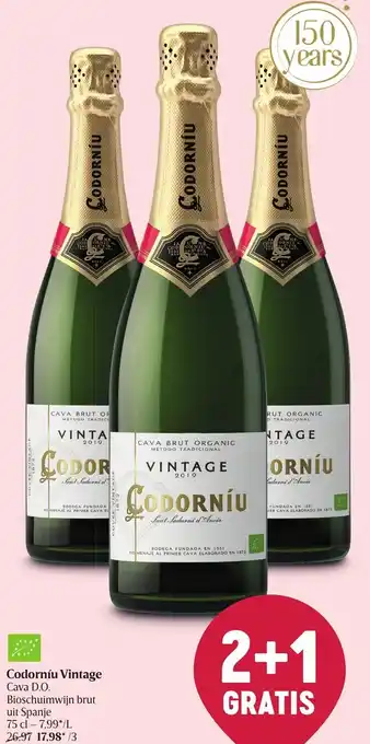 Delhaize Codorniu Vintage Cava D.O. Bioschuimwijn Brut uit Spanje 75cl aanbieding