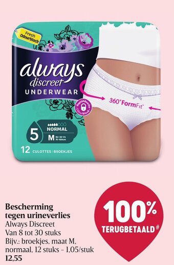 Delhaize Always Discreet Bescherming Tegen Urineverlies aanbieding