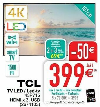 Cora Tcl tv led - led-tv 43p715 aanbieding