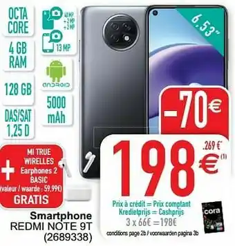 Cora Xiaomi smartphone redmi note 9t aanbieding