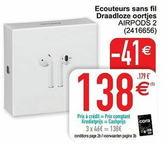 Cora Apple ecouteurs sans fil draadloze oortjes airpods 2 aanbieding