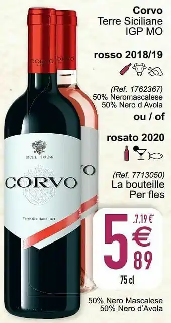 Cora Corvo terre siciliane igp mo rosso 2018-19 aanbieding
