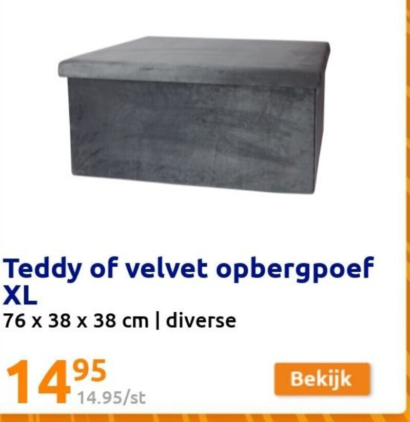 Teddy of Velvet Opbergpoef XL 76 x 38 x 38cm promotie bij Action
