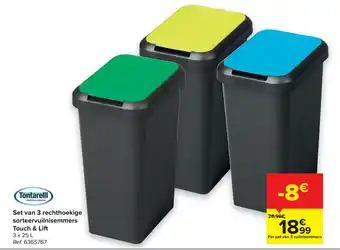 Carrefour Market Set van 3 rechthoekige sorteervuilnisemmers Touch & Lift aanbieding