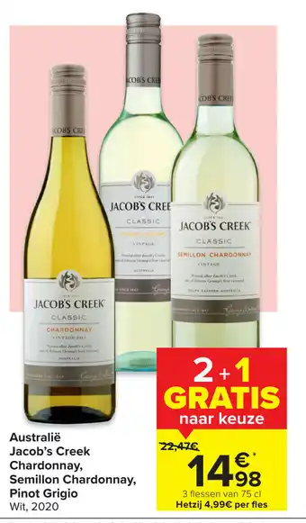 Carrefour Market Australie Jacob's Creek Chardonnay, Semillon Chardonnay, Pinot Grigio aanbieding