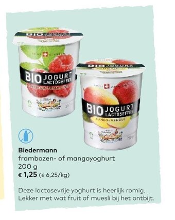 Bio Planet Biedermann frambozen of mangoyoghurt aanbieding