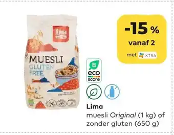 Bio Planet Lima muesli original (1kg) of zonder gluten (650g) aanbieding