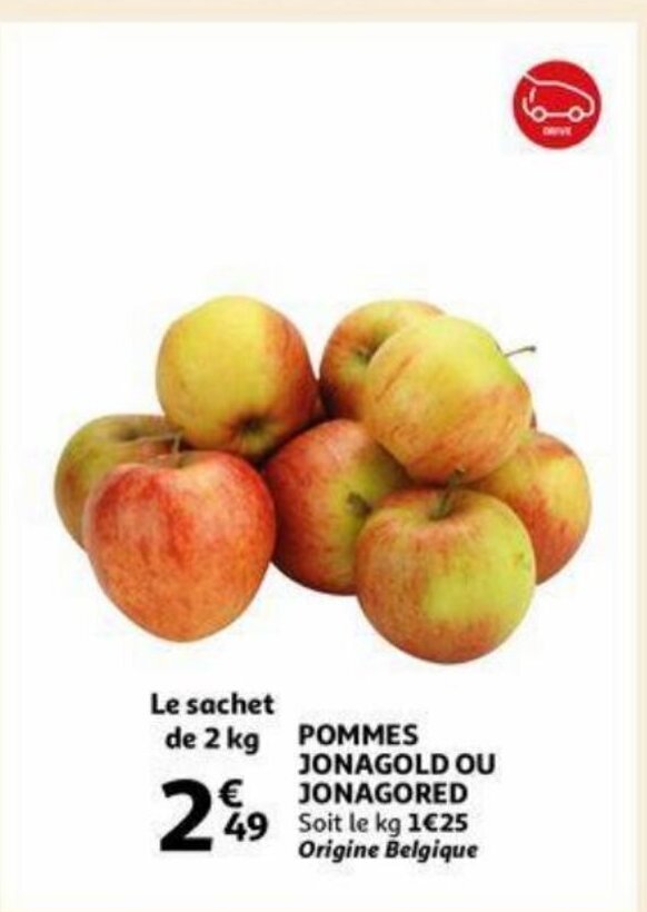 Pommes Jonagold Ou Jonagored Le sachet de 2 Kg promotie bij Auchan
