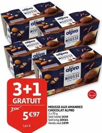 Auchan Mousse AUX Amandes Chocolat Alpro 2 x 70g Les 4 aanbieding