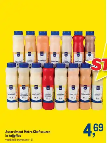 Makro Assortiment Metro Chef sauzen in knijpfles 1L aanbieding