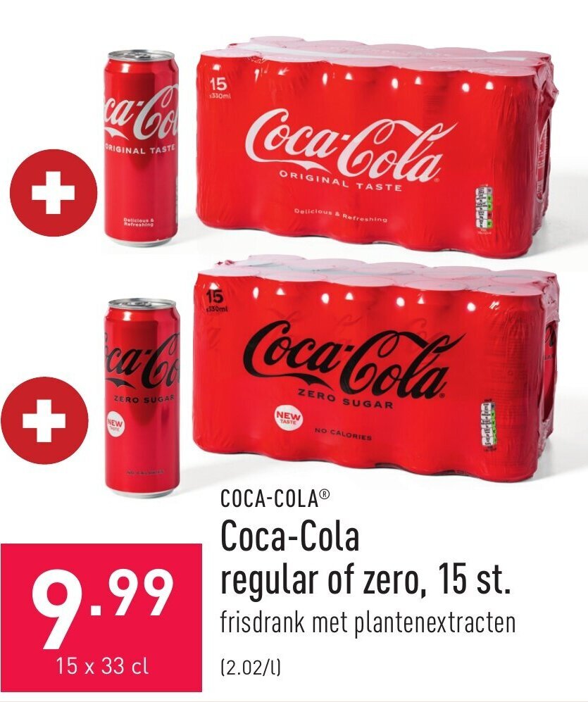 Cocacola regular of zero, 15x33CL promotie bij ALDI