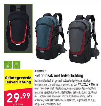 ALDI Bikemate fietsrugzak met ledverlichting 49x26.5x15CM aanbieding