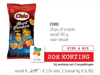 Spar Chio chips of snacks 90g aanbieding