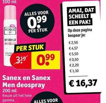Kruidvat Sanex en sanex men deospray aanbieding