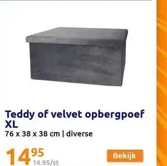 Action Teddy of velvet opbergpoef xl aanbieding
